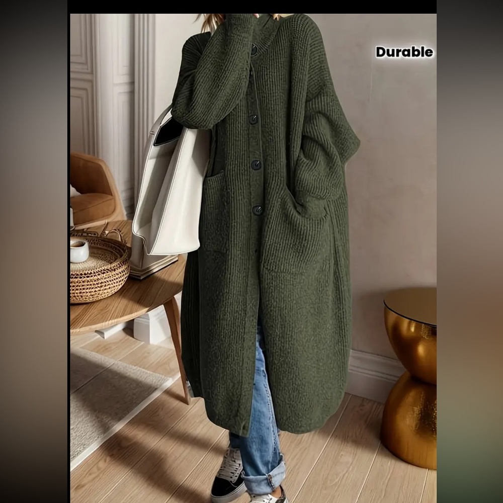 Oversized Button Front Long Sleeve Turtleneck Car… - image 8